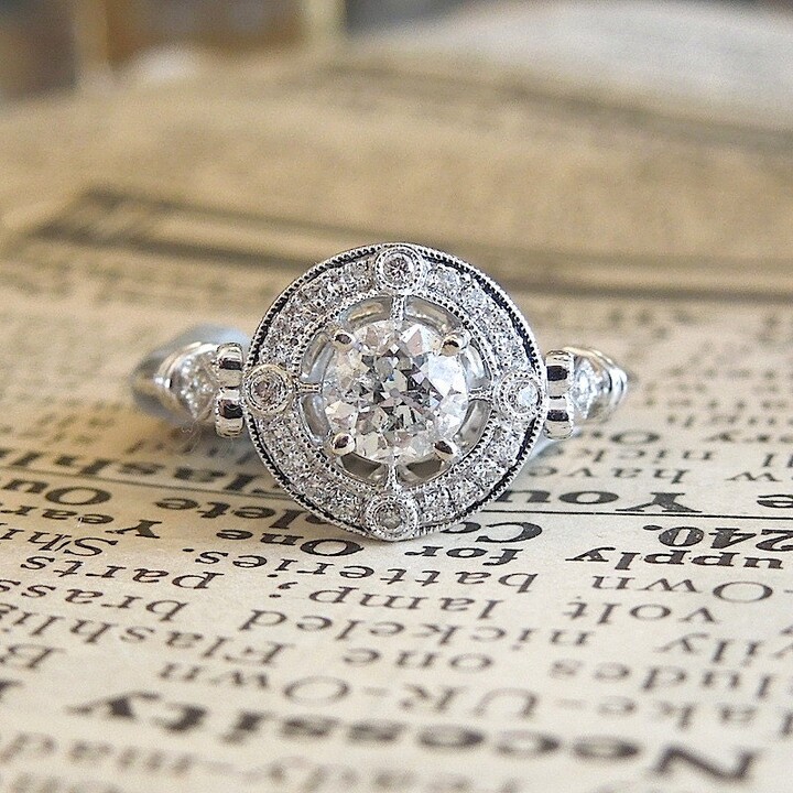 Etsy Custom Order Old European Cut Diamond in Exquisite White Gold Art Deco Style Halo Mounting