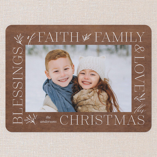 Religious Holiday Cards: Blessed Border, Brown, 6x8 Flat, Pearl Shimmer Cardstock, Rounded, Clove