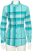 Thumbnail for your product : Burberry Blue Checkered Cotton Button Front Shirt S
