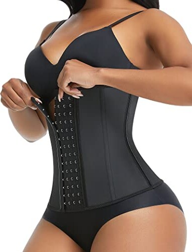 FeelinGirl Waist Cincher With Double Straps 7 Steel Boned Latex Waist  Trainer With Adjustable Hook-Eye Waist Trimmer Corset Shapewear Outfit For  Women