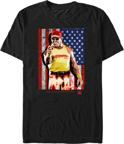 WWE Men'sWWEHulkHoganAmericanFlagT-Shirt-Black-3XLarge