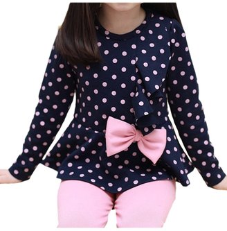 Vikoros Little Girls' Two-Piece Set with Layered Polka Dot Tops And Pants