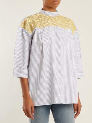 Jupe By Jackie Chao Yoke-embroidered Striped Cotton Top - Womens - White Stripe