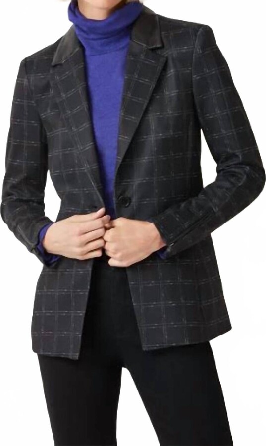 Ecru Long Sleeve Park Avenue Stretch Blazer In Black Windowpane