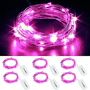 CYLAPEX 6 Pack Pink Fairy String Lights Battery Operated Fairy Lights Firefly Lights Micro LED Starry String Lights on 3.3ft/1m Silvery Copper Wire for DIY Christmas Decoration Costume Wedding Party