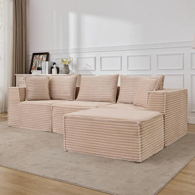 Latitude Run Modular Cloud Sectional Sofa w/Ottoman No Assembly Corduroy Couch Deep Seat u/l-Shape Sofa for Small Spaces 4 Colors & Configurations
