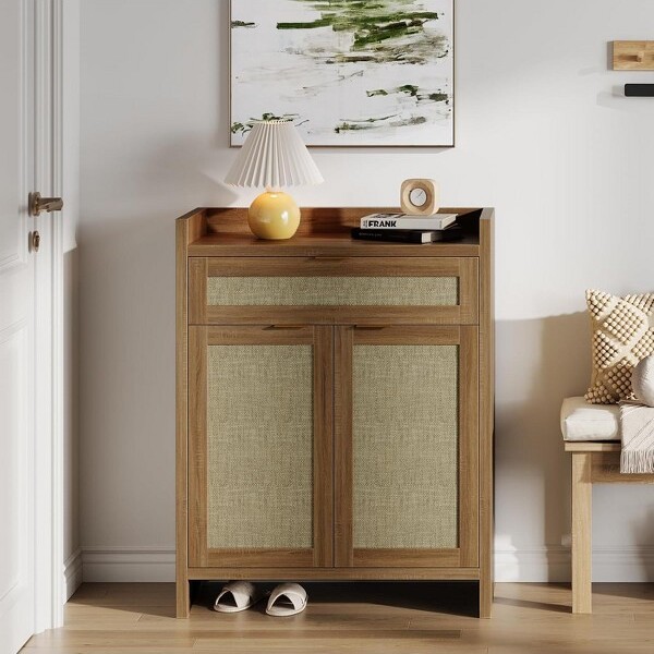 GaoMon RattanShoeCabinetBohoShoeStorageOrganizerCabinetwithDrawer41\