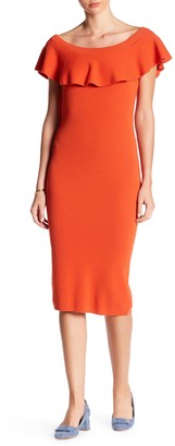 ENGLISH FACTORY Off The Shoulder Bodycon Knit Midi Dress