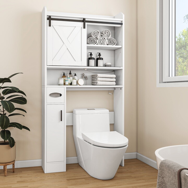 Uforic Over The Toilet Storage Cabinet,Bathroom Shelf Organizer with Infrared Sensor Light,Toilet Paper Holder,and Adjustable Shelf