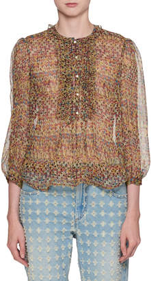 Etoile Isabel Marant Elou Button-Front Printed Chiffon Silk Blouse