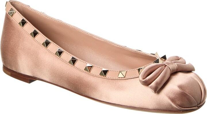 Valentino Rockstud Satin & Leather Ballerina Flat