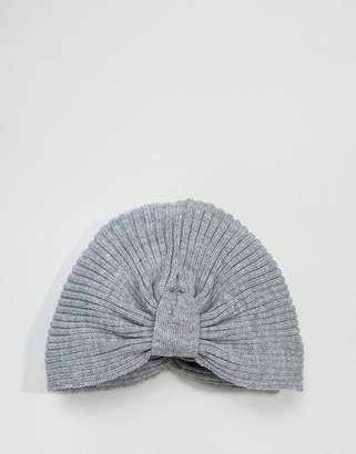 ASOS Design New Rib Basic Knot Front Hat In Grey