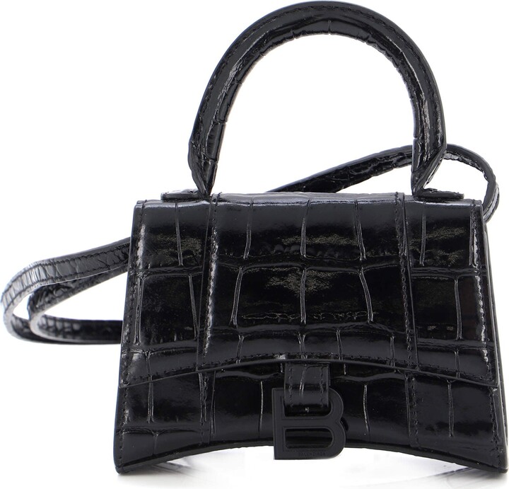 Balenciaga Hourglass Top Handle Bag Crocodile Embossed Leather