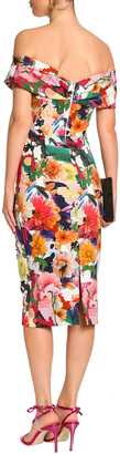 Cushnie Off-the-shoulder Floral-print Cady Midi Dress