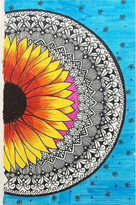 Bungalow Rose Sunflower With Mandala Art - With Frame | Brush And Gel Pen | By Parisha Thukral