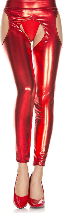 Music Legs Women’s Footless wet look suspender tights 35111-RED