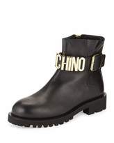 Thumbnail for your product : Moschino Leather Combat Boot w/Logo Lettering
