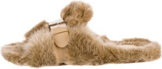Clergerie Faux Fur Slides Neutrals Buckle Closure At Uppers Designer