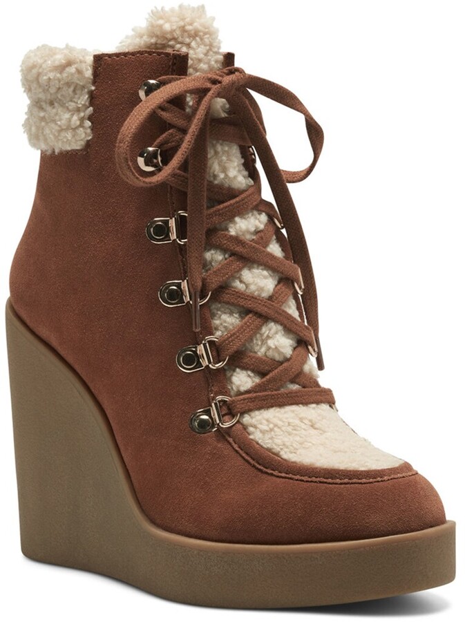 brown leather wedge booties