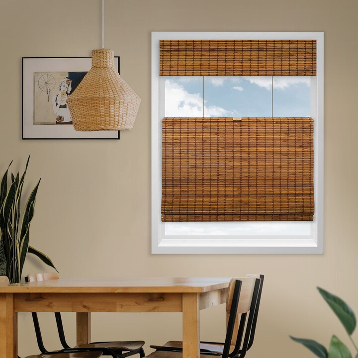 Natural Woven Top Down Bottom Up Cordless Bamboo Roman Shades for Windows, 44.5 in. W x 72 in. L, Frost