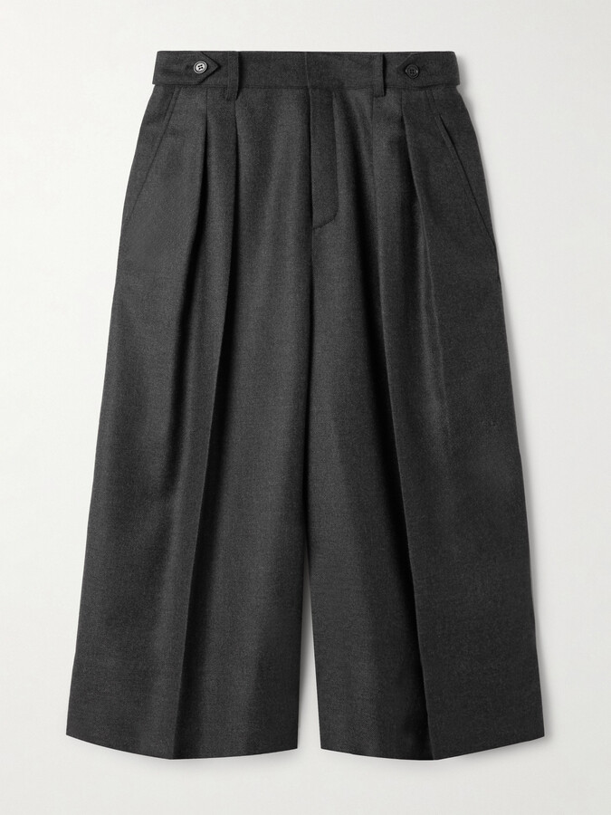 Saint Laurent Flared Pleated Cashmere Shorts - Gray