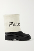 Thumbnail for your product : J.W.Anderson Fisherman Wool Jacquard-trimmed Glossed-leather Ankle Boots