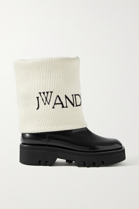 J.W.Anderson Fisherman Wool Jacquard-trimmed Glossed-leather Ankle Boots
