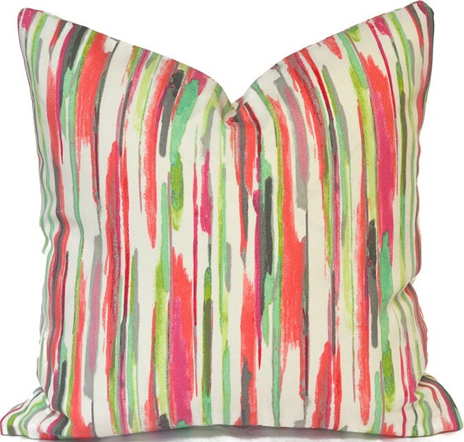 Outdoor Pillow Covers With Zipper, Washable, Quick Shipping, Pink Stripe All Lined Up Coral