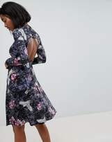 Thumbnail for your product : Club L High Neck Long Sleeve Printed Dress with Button Open Back Detail