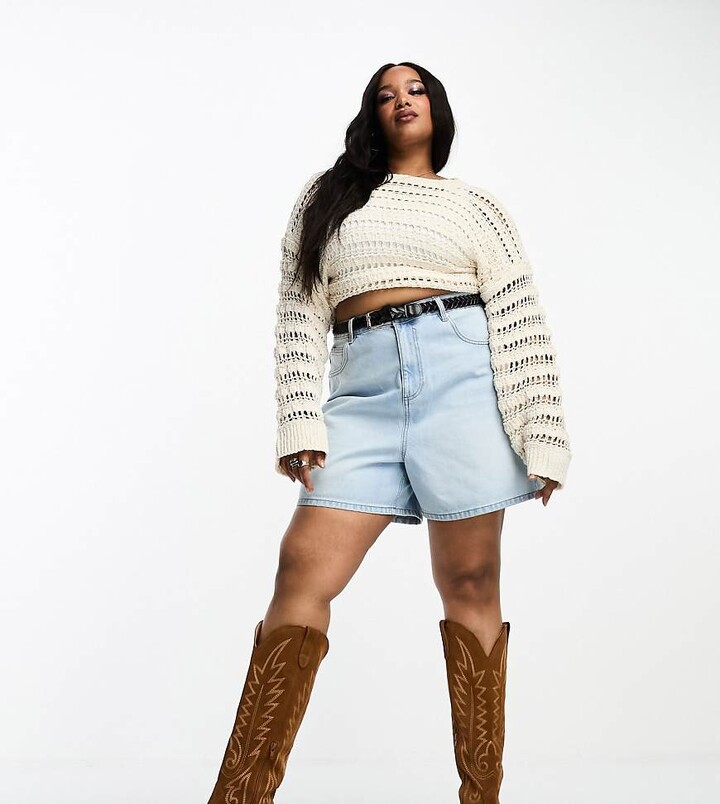 ASOS Curve ASOS DESIGN Curve denim dad short in wash black ShopStyle