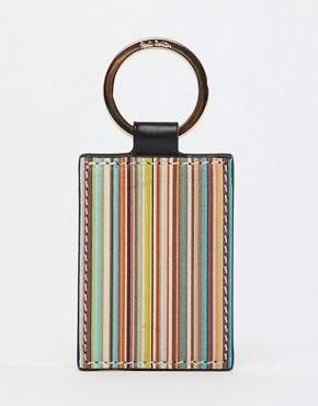 Paul Smith leather classic stripe keyring in black