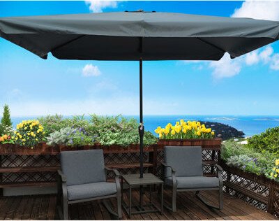 Backyard 10X6.5Ft Umbrella - Protected, Wind Vent, Black Pole Outdoor Fade Canopy, 40+ Upf,