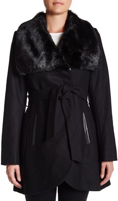 Rachel Roy Faux Fur Collar Wool Blend Coat