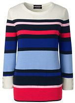Lands' End Women's Plus Size Supima 3/4 Sleeve Stripe Sweater-Fresh Sky Multi Stripe