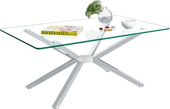 DexmalleRectangularClearTemperedGlassCoffeeTablewithsilverMetalLegs