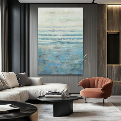 Aria Home Seabliss Frameless Oil Painting Large Hand-Painted Canvas Wall Art-31"X47"