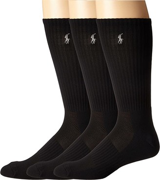 Polo Ralph Lauren 3-Pack Tech Athletic Crew with Polo Player Embroidery (Black) Men's Crew Cut Socks Shoes