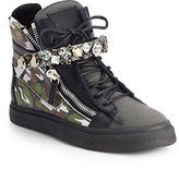 Thumbnail for your product : Giuseppe Zanotti Jeweled Camouflage Leather Wedge Sneakers