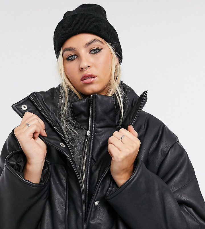 Collusion double layered PU puffer jacket in black - ShopStyle