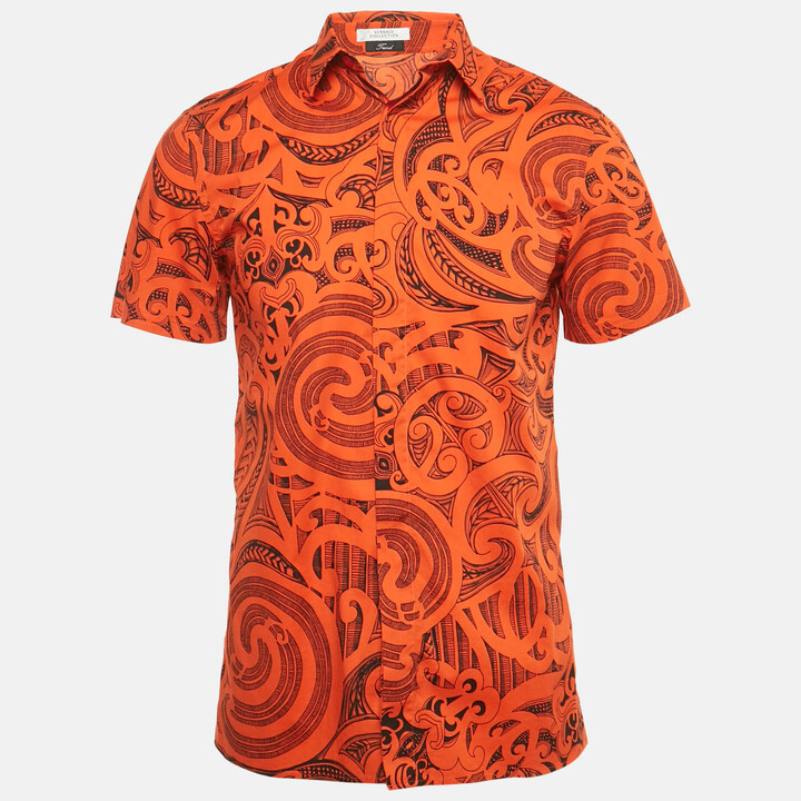 Versace Orange Printed Cotton Trend Shirt S