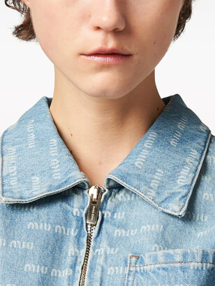 ジャケット MIU MIU Cropped denim jacket Miu Miu logo-appliqué Cropped Denim Jacket | Grey | FARFETCH