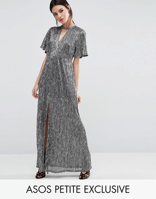 ASOS Petite PETITE Metallic Maxi Dress with Cut Out Neck & Thigh Split