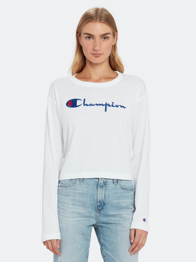 Champion Big Script Long Sleeve Cropped T-Shirt - ShopStyle
