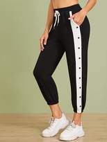 Thumbnail for your product : Shein Drawstring Waist Buttoned Striped Side Sweatpants