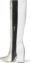Thumbnail for your product : Sergio Rossi Paneled Elaphe, Smooth And Metallic Croc-effect Leather Knee Boots