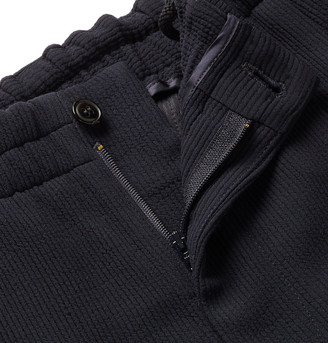 Giorgio Armani Navy Pleated Virgin Wool-Blend Seersucker Suit Trousers