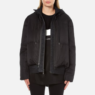 DKNY Women's Long Sleeve Short Hooded Downfill Puffer Coat with Double Layer Black