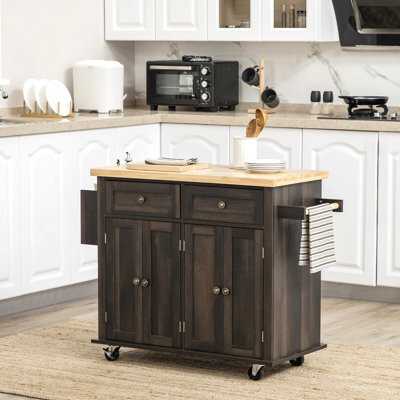 Modern Rolling Kitchen Island Cart With Spice Rack