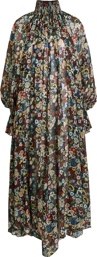 KHAITE Edgar Floral Semi-sheer Silk Maxi Dress