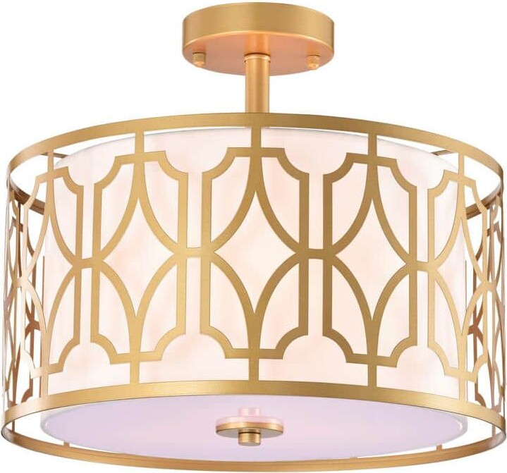 Greenville Signature Margherita 15 in. 3-Light Drum Gold Flush Mount with no Bulbs Included for Bedroom, Living/Dining Room, Foyer